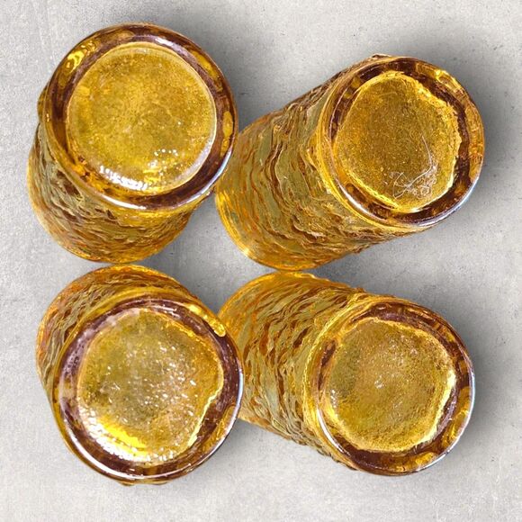 Vintage Anchor Hocking Lido Milano Amber Crinkle Pitcher 4 Tumblers Mid-Century - Picture 6 of 16